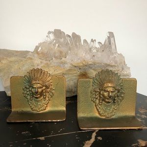 Vintage Brass Native American Bookends